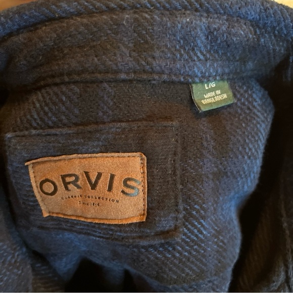 ORVIS  Big Bear Navy and Black Heavy weight plaid Flannel size Large - Picture 7 of 12